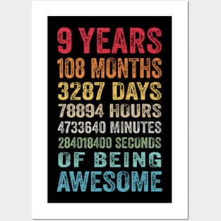 9 Years 108 Months Of Being Awesome Happy 9th Birthday s Posters and Art